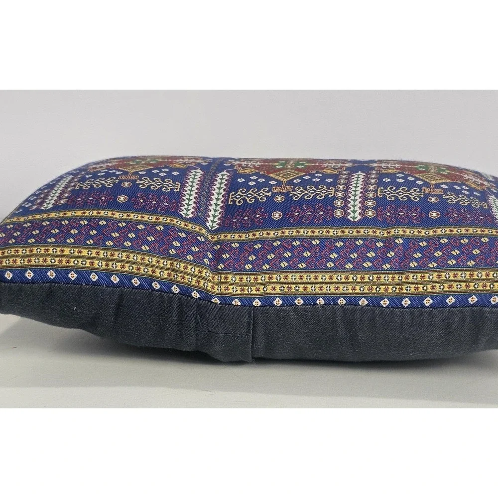 Vintage Turkish Carpet Pillow 9x6 Embroidered Silk Accent Cushion